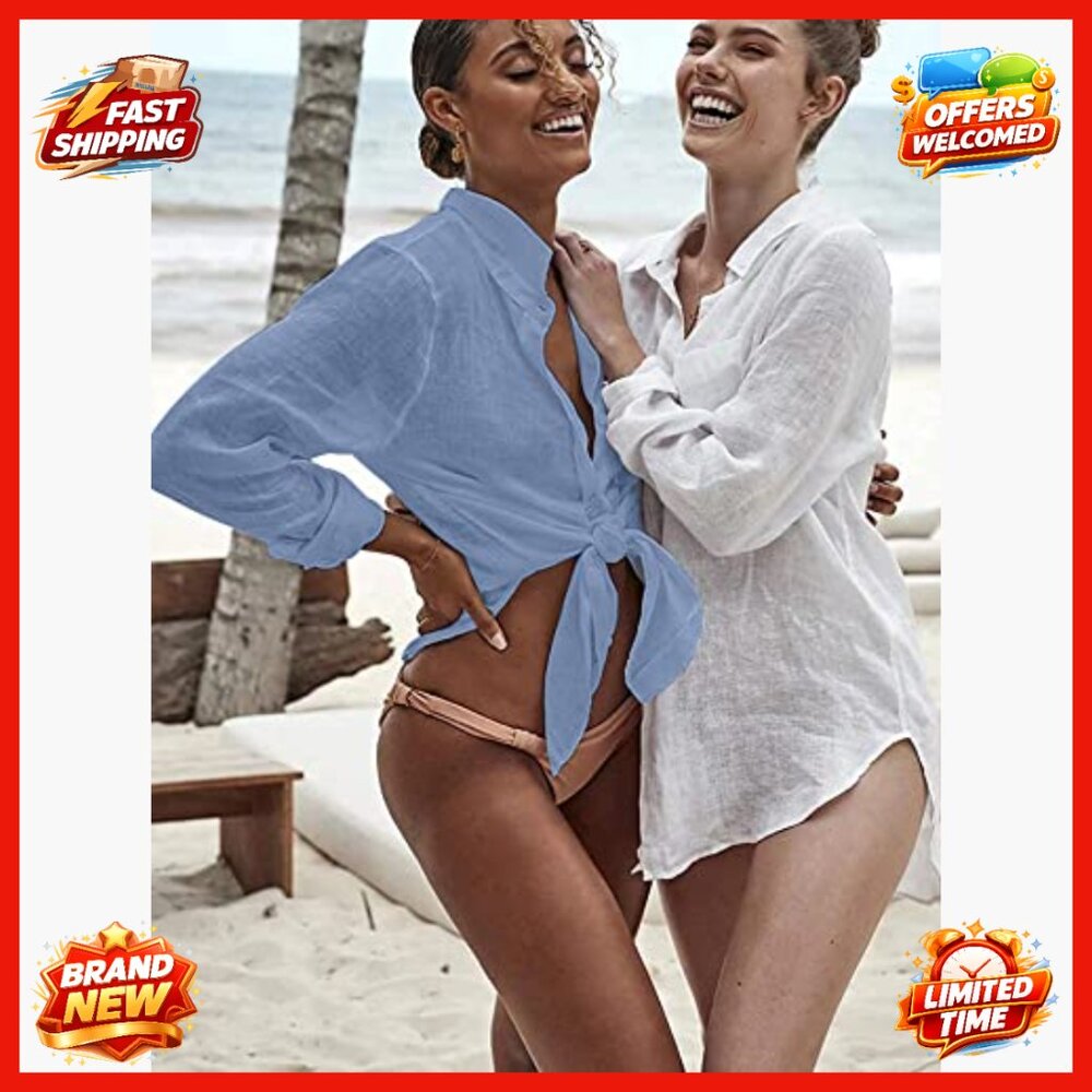 Large Lightweight Button Down Cover Up For Beach … - image 5